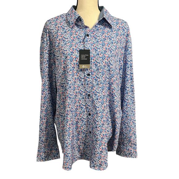 Jos A Bank Traveler Women's NEW Blue White Floral Long Sleeve Button Down Sz XL - Picture 2 of 5